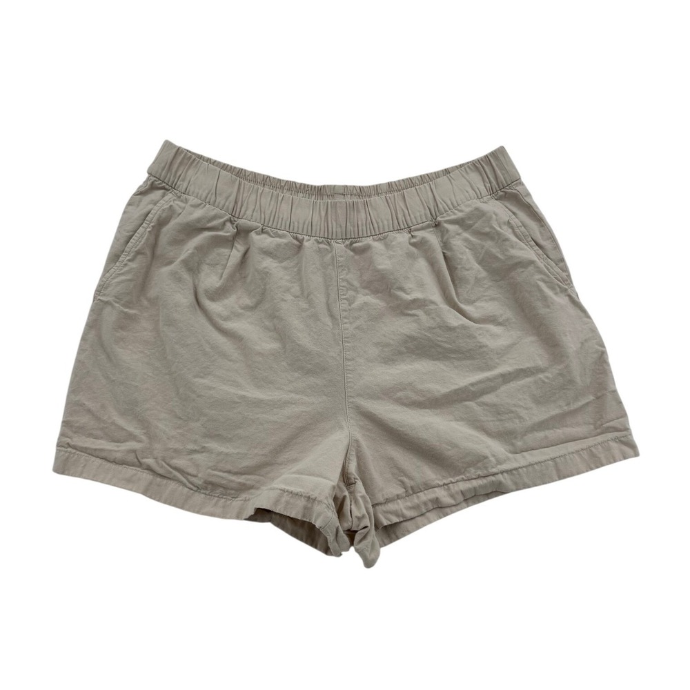 Uniqlo Cotton Pull On Shorts Womens L Beige Elastic Waist Drawstring Pocket